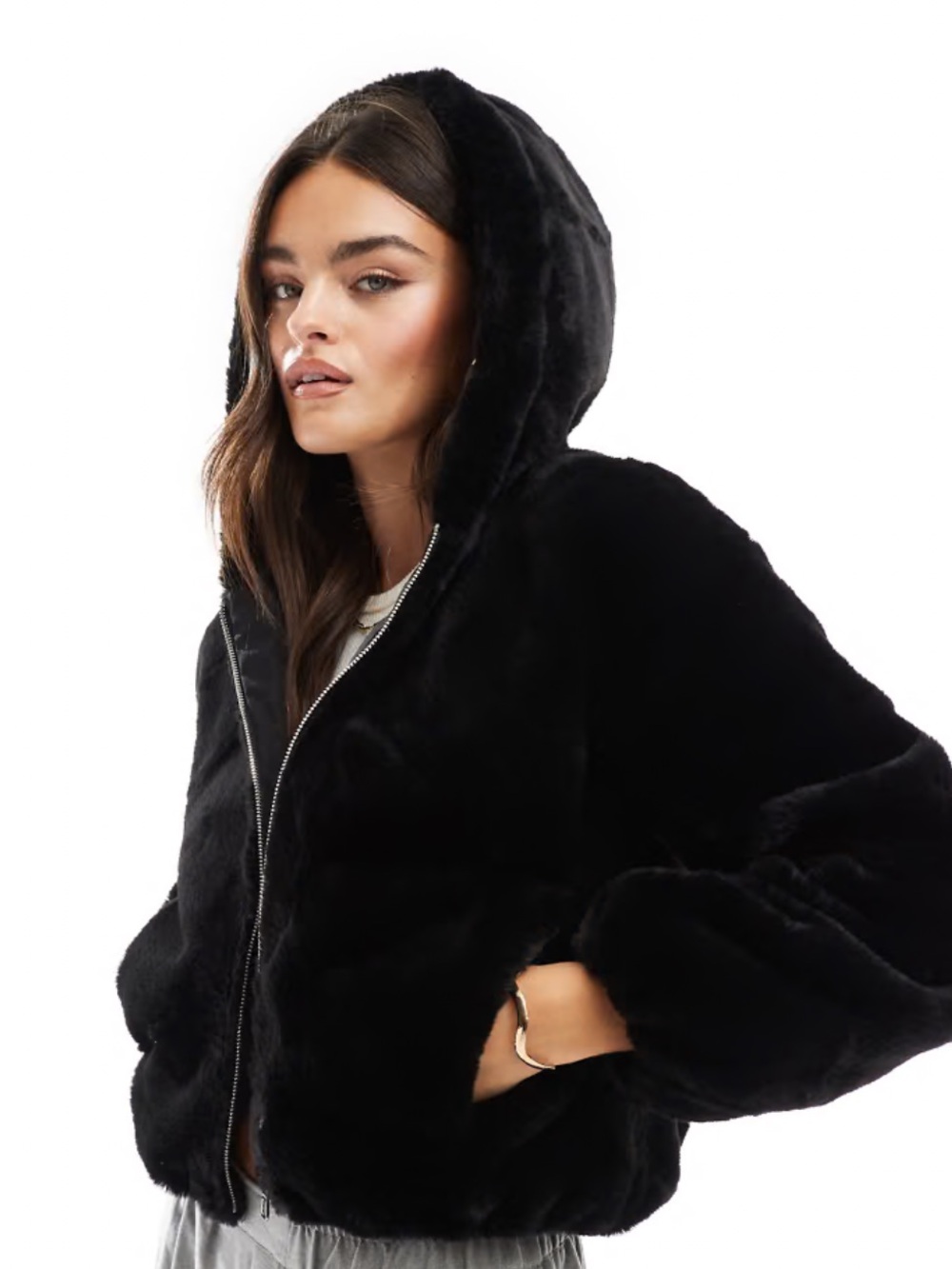 ASOS Black Faux Fur Hooded Jacket